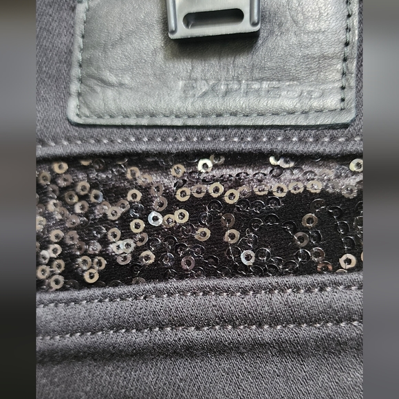 Express Mid Rise Black Sequin Stretch Denim Skinny in Black Size 4S - Picture 4 of 9